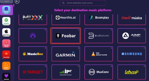 choose foobar2000 as a destination