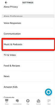 alexa music and podcasts option