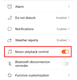 turn on music playback control on huawei band watch