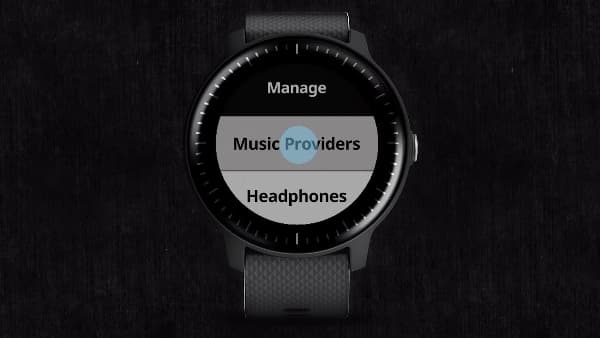 tap music providers on vivoactive 3