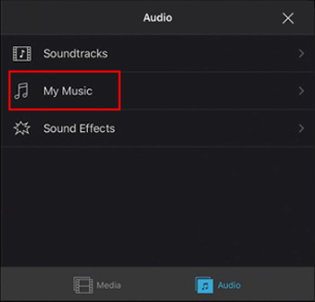 my music in imovie ios