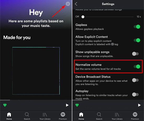 turn off spotify normalize volume feature on mobile