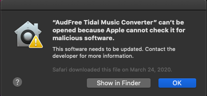 cant open audfree on macos catalina
