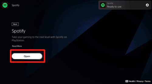 open spotify app on ps4 and log in