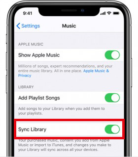 sync apple music library iphone