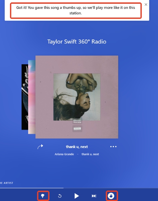 optimize thumbs up for shuffle play pandora