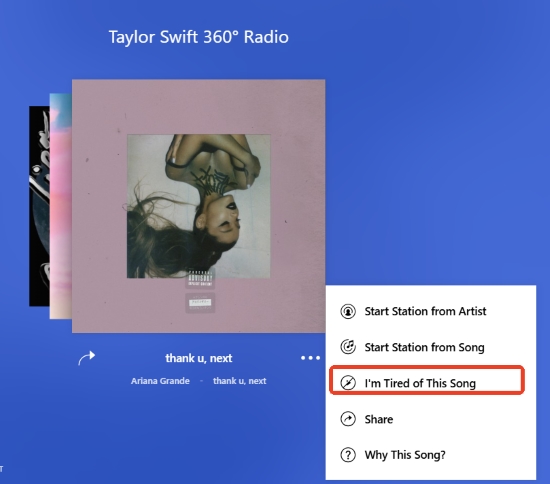 optimize tired of this song button for pandora shuffle play