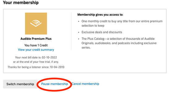 pause audible membership