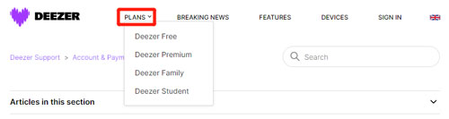 pick up a deezer premium plan on website