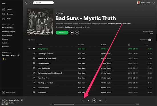 play album in order on spotify for pc