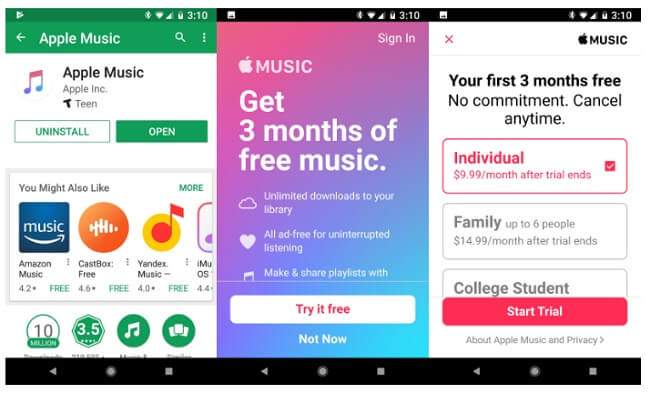 setup apple music on android after installation