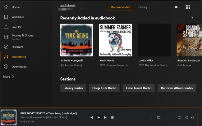 play audible audiobooks on plex