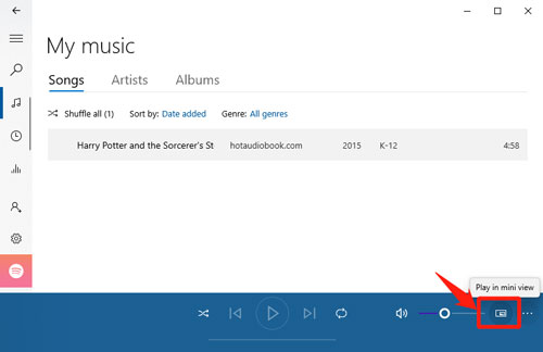 play spotify with groove music mini player