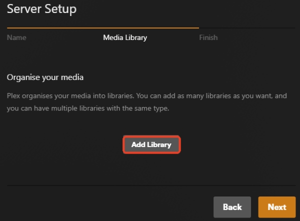 plex server setup to add library