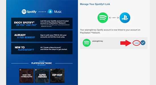 unlink spotify from ps4 via ps4 console