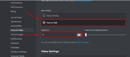 push to talk feature on discord