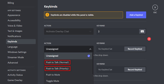 push to talk normal or priority for keybinds on discord