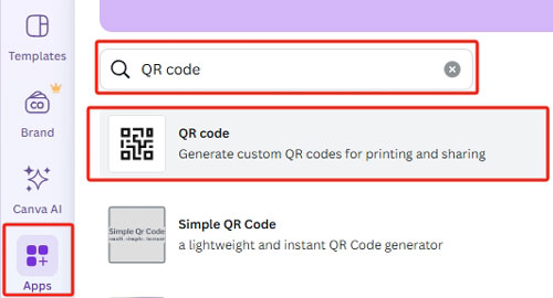 find and open qr code app in canva