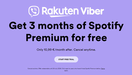 3 months free trial for spotify via rakuten viber