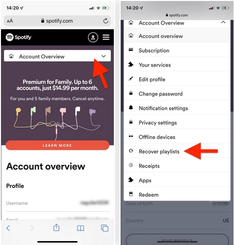 recover lost spotify playlist