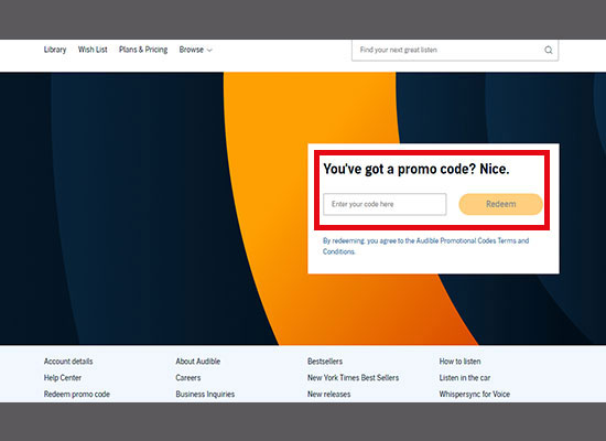 redeem audible promo code on website