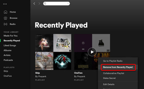 how to delete spotify history on pc