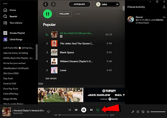 put a song on repeat on spotify pc