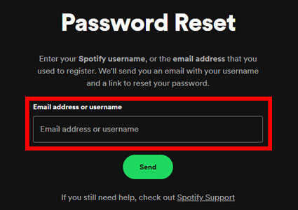 reset spotify password