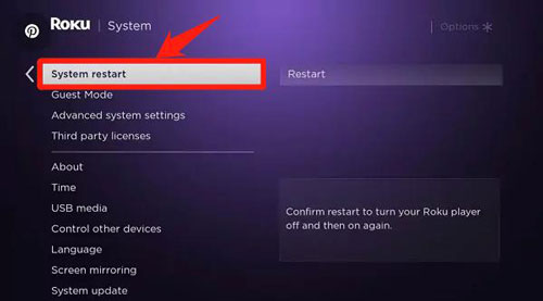 do system restart on roku