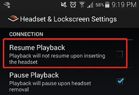 disable automatically resume media in audible