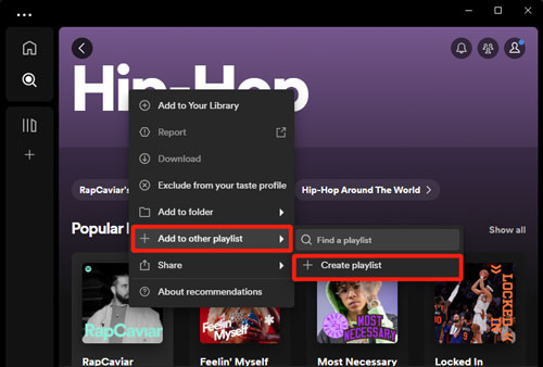 copy spotify playlist on pc by right click on playlist cover