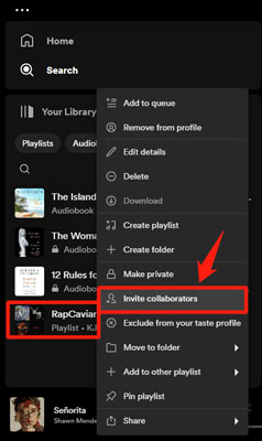 right click to invite collaborators to playlist on desktop
