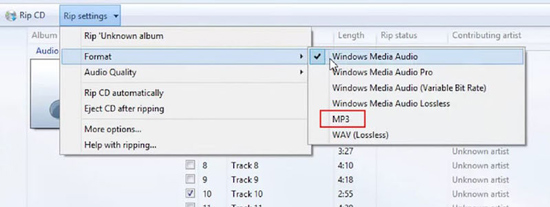 customize rip format and quality for audiobook cds