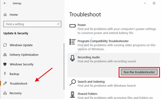 run audio troubleshooter windows