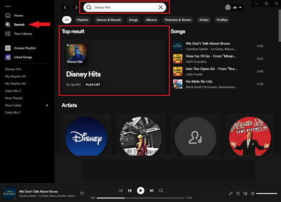 search disney hits on spotify computer