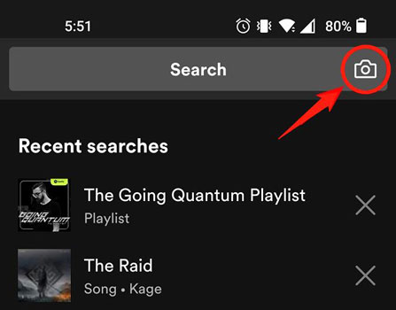 camera icon in spotify search bar mobile