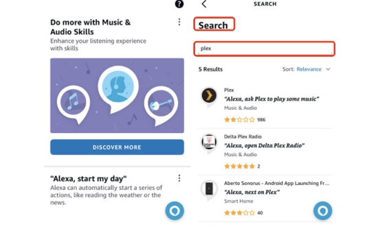 search plex on alexa app for amazon music playback