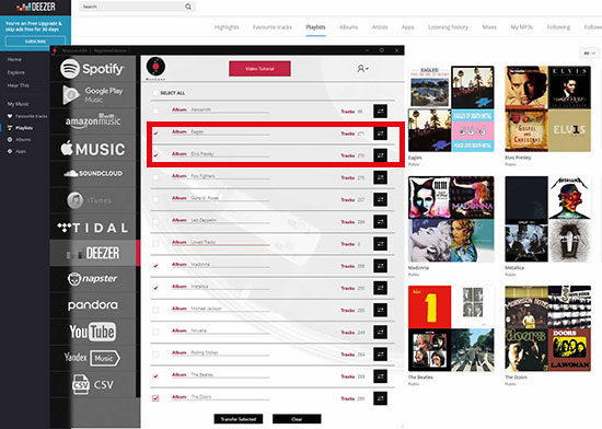 select deezer playlists on musconv