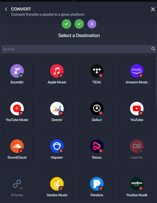 soundiiz select source and destination