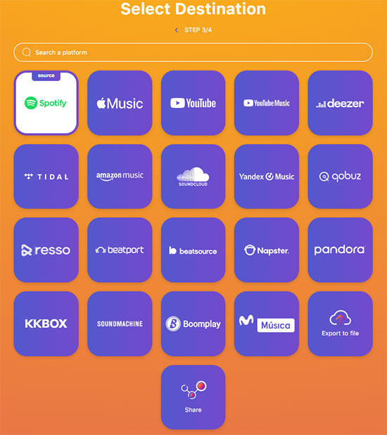 select tidal as destination platform tunemymusic