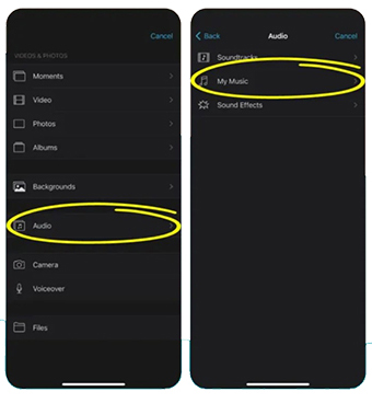 add audio to imovie on iphone