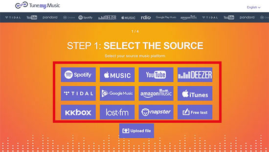 select spotify as source on tunemymusic