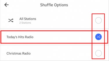 pandora selection for shuffle playback