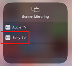 select sony tv on ios