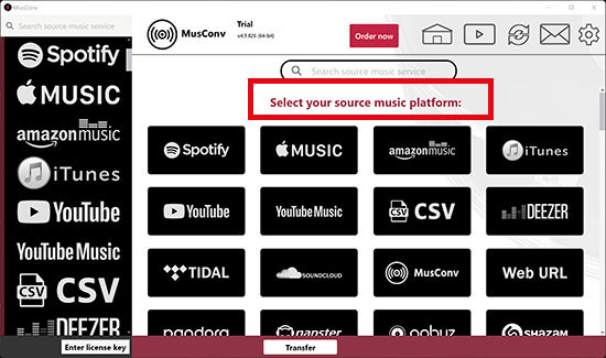 select spotify as source on musconv