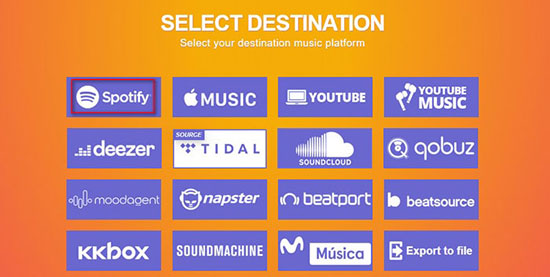 select spotify as destination platform tunemymusic
