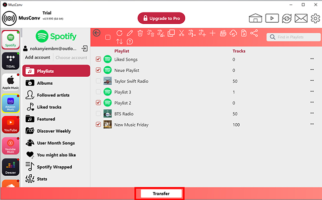 select spotify playlists on musconv