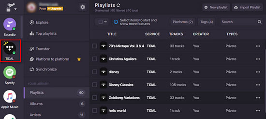 select tidal as source platform on soundiiz