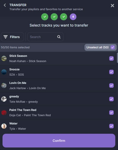 select tracks to transfer soundiiz