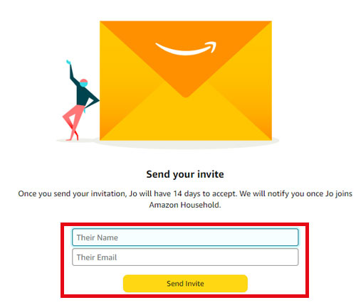 send invite on amazon household to transfer audible books